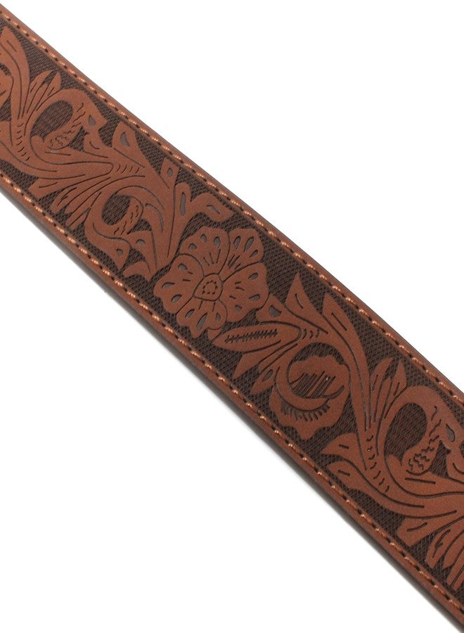 BC Belts حزام نسائي من الجلد من بي سي بيلتس، مزين بنقوش زهور غربية بارزة، عرضه 1.5 بوصة، مزود بأزرار كبس (بني - صغير) - Image 5